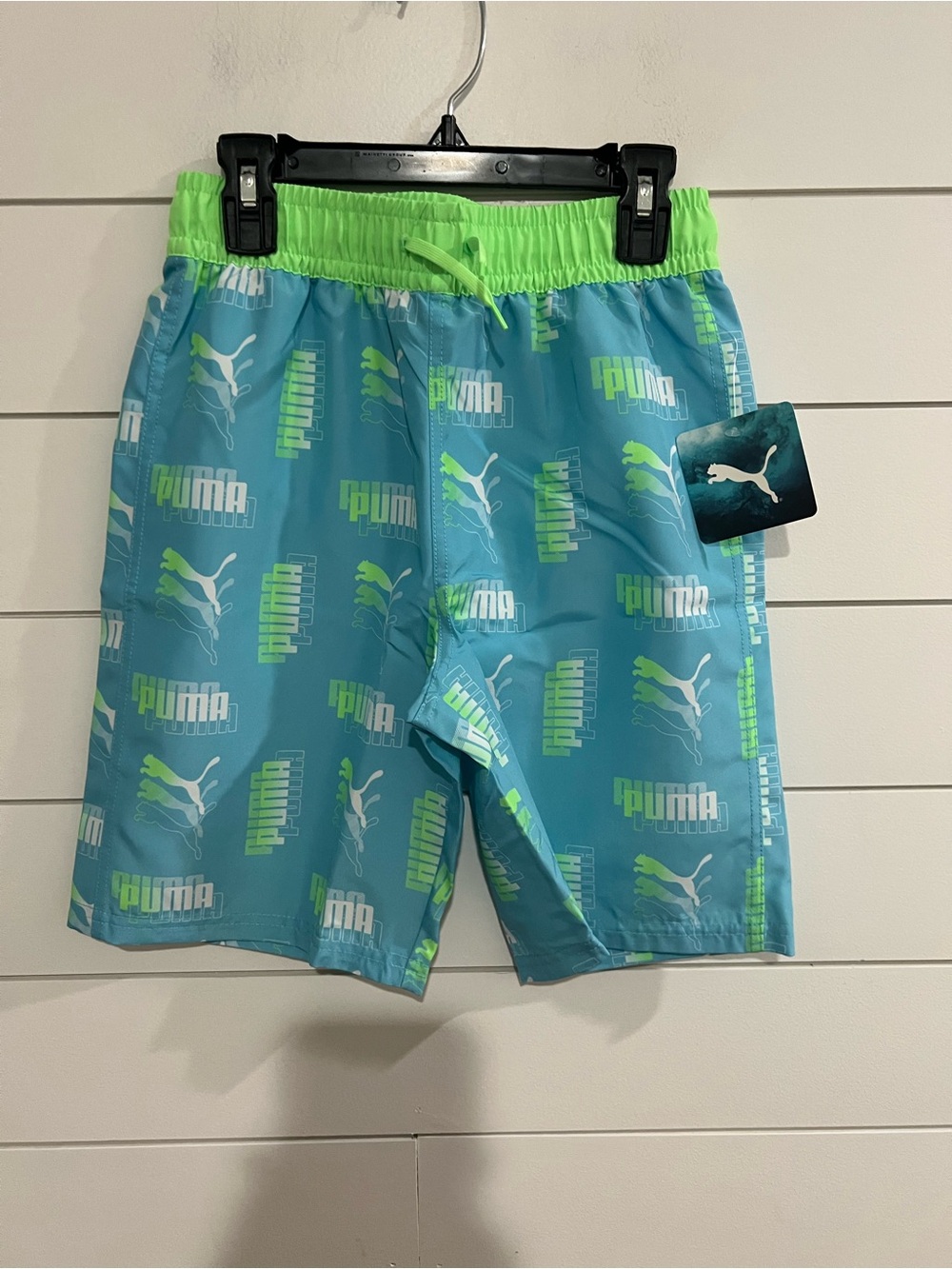 Puma Aqua & Neon Green Logo Swim Shorts